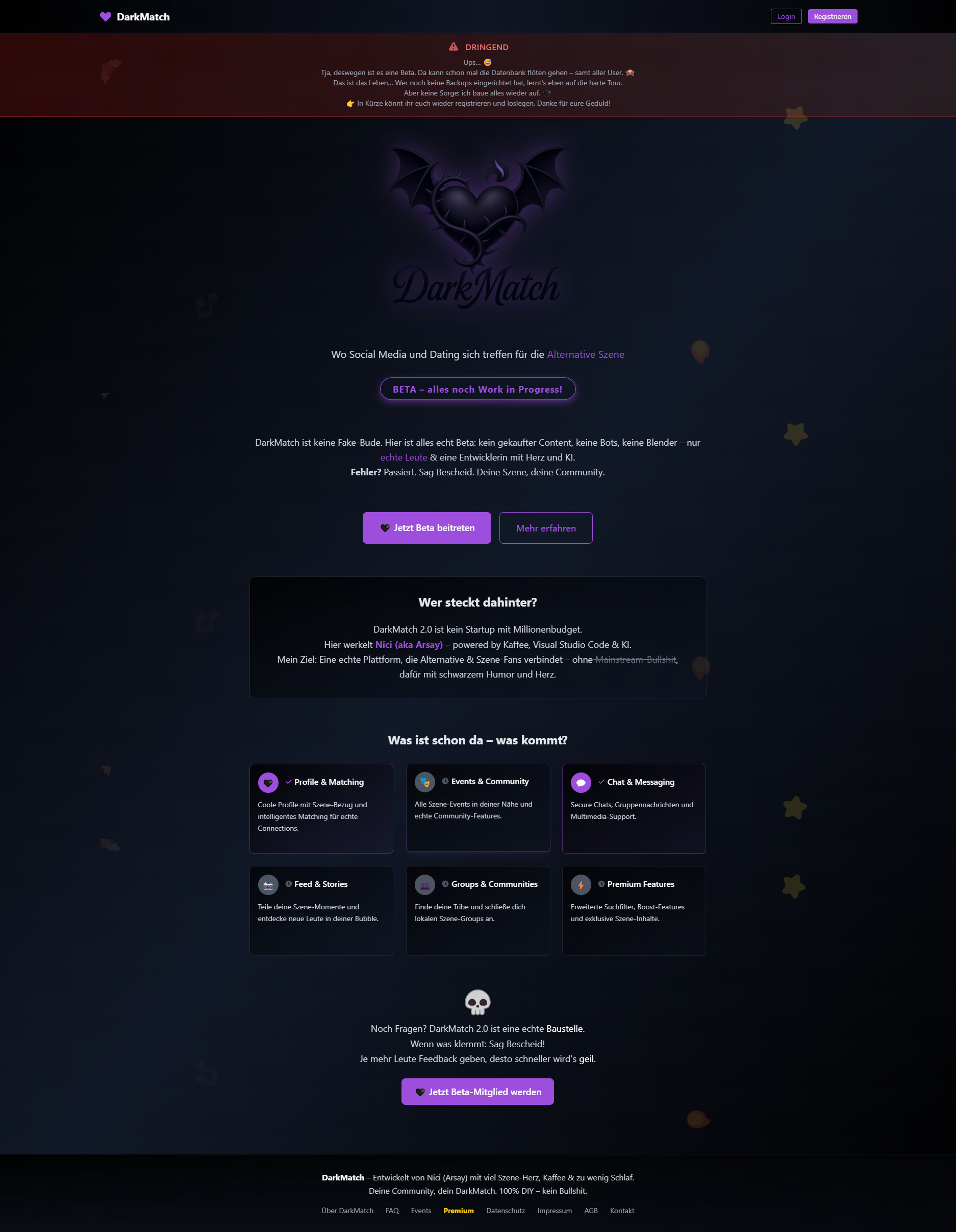 DarkMatch - Alternative Community/Dating-Plattform Screenshot